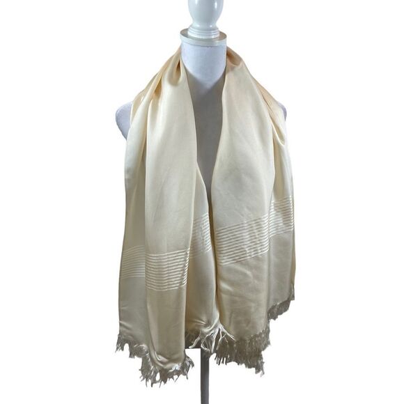Lanvin Paris 100% Silk Ivory‎ Fringe End Scarf Appr 51”x28” - Picture 6 of 13
